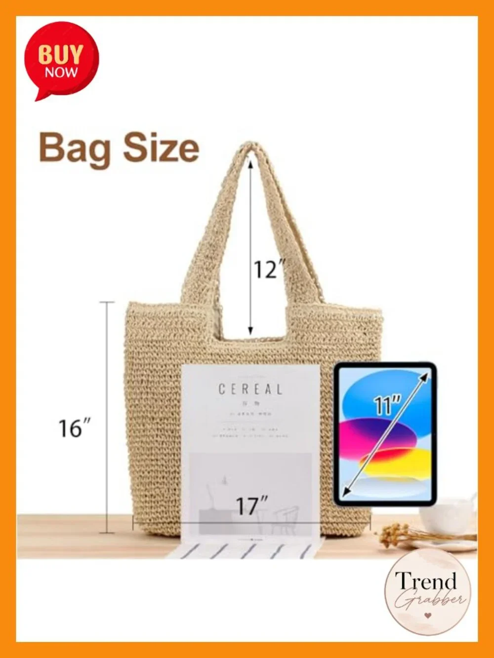 Boho Straw Beach Tote With Leak-Proof Lining Shoulder Bag